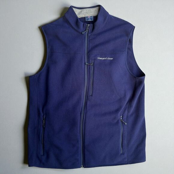 Vineyard Vines Fleece Vest Sz XL Navy Blue Pockets Full Zip Preppy Outerwear - Picture 1 of 10